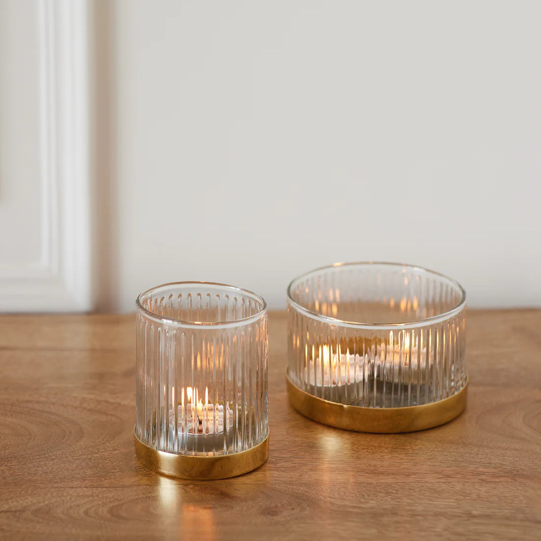 Fluted Glass Votive Holders - Set of 2