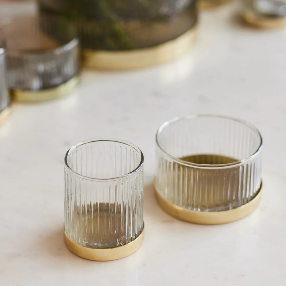 Fluted Glass Votive Holders - Set of 2