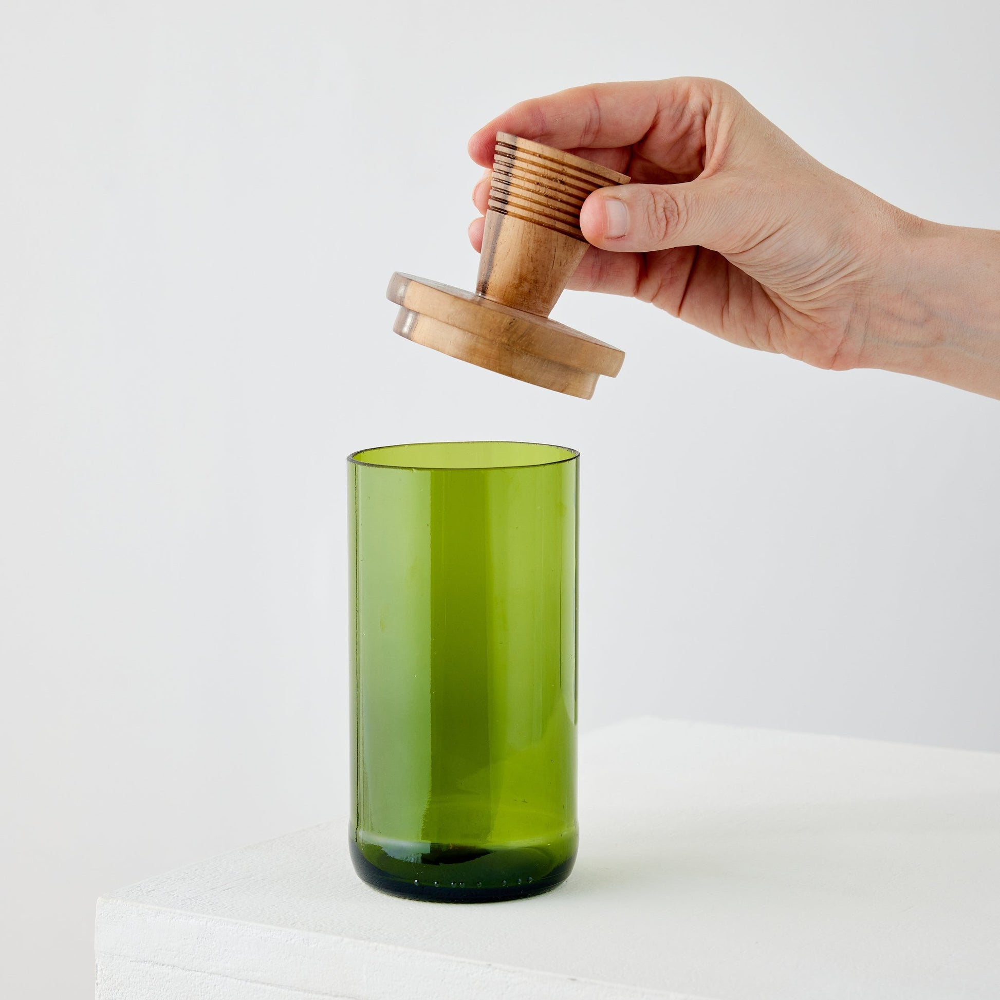 Wooden Topped Green Apothecary Jar