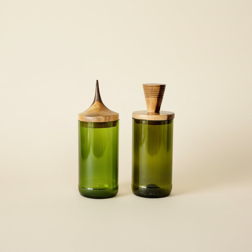 Wooden Topped Green Apothecary Jar
