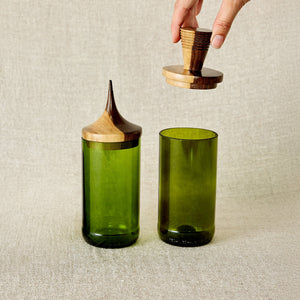 Wooden Topped Green Apothecary Jar