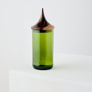 Wooden Topped Green Apothecary Jar