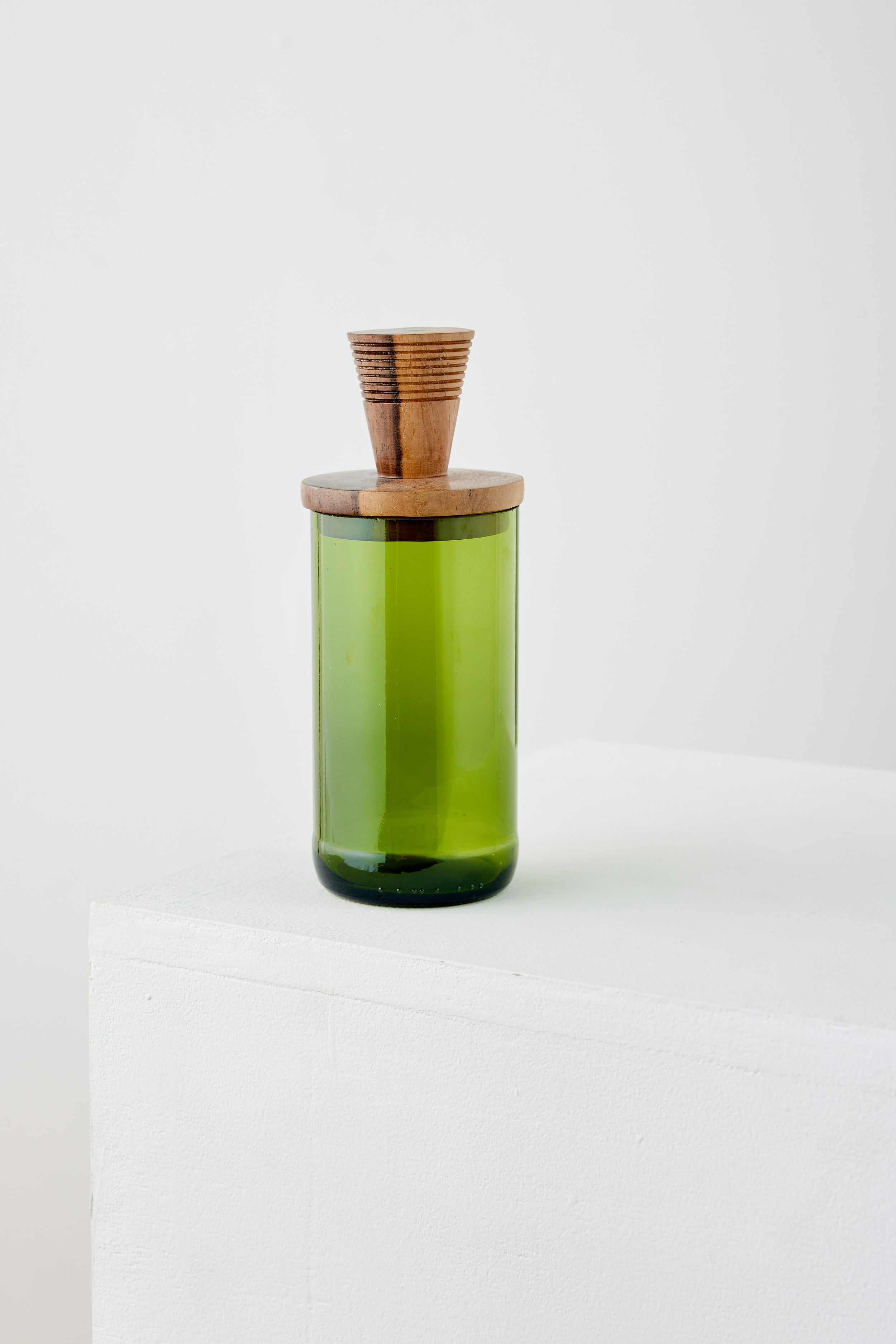 Wooden Topped Green Apothecary Jar